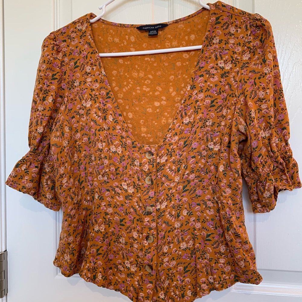 Yellow Floral button up blouse